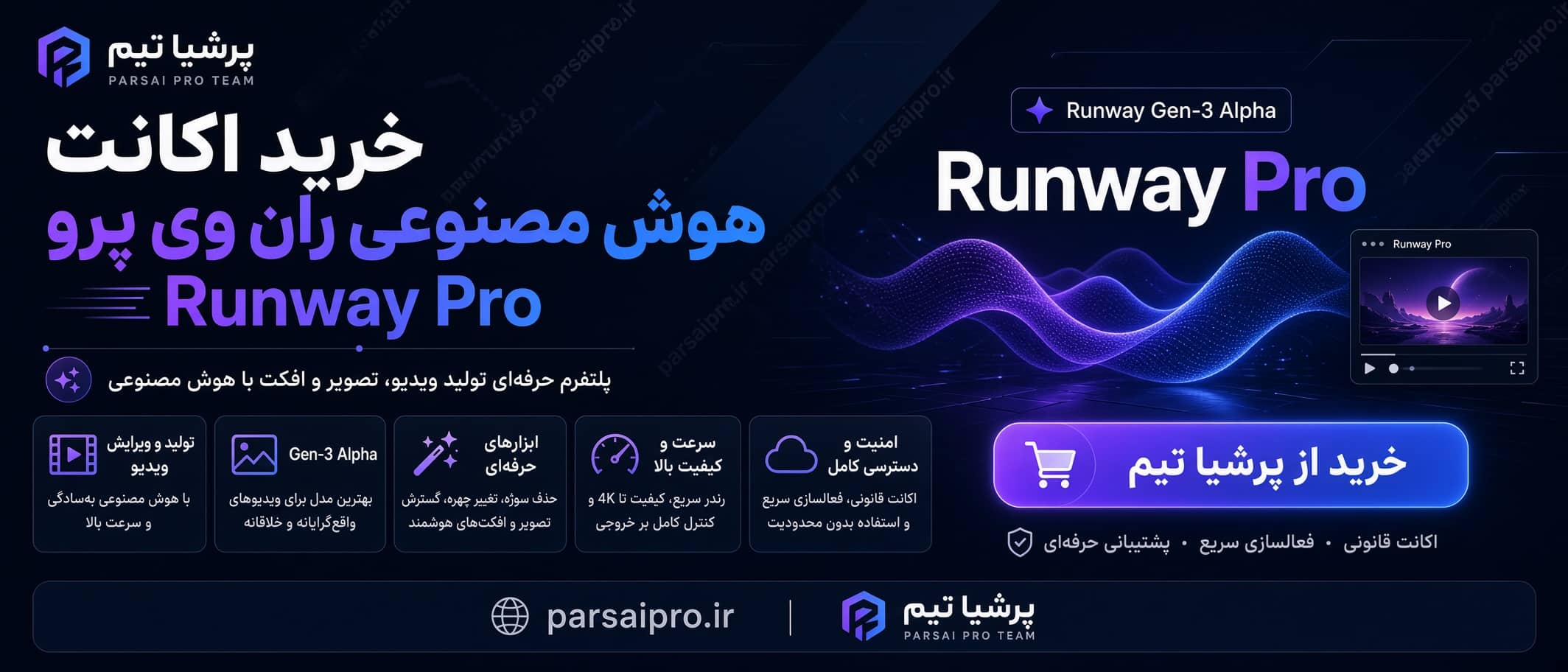 خرید اکانت هوش مصنوعی ران وی پرو Runway Pro تخفیف 70%