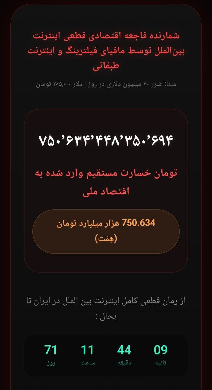 خسارت قطعی اینترنت ایران