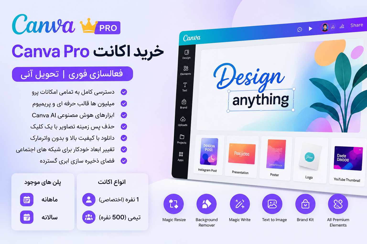 خرید اکانت Canva کانوا پرو یکساله با فعالسازی فوری